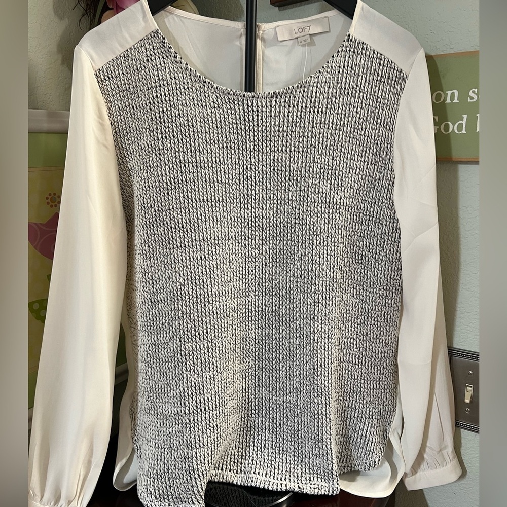 ÑWT LOFT Monochrome Textured Blouse Long Sleeve Zipper Back #006